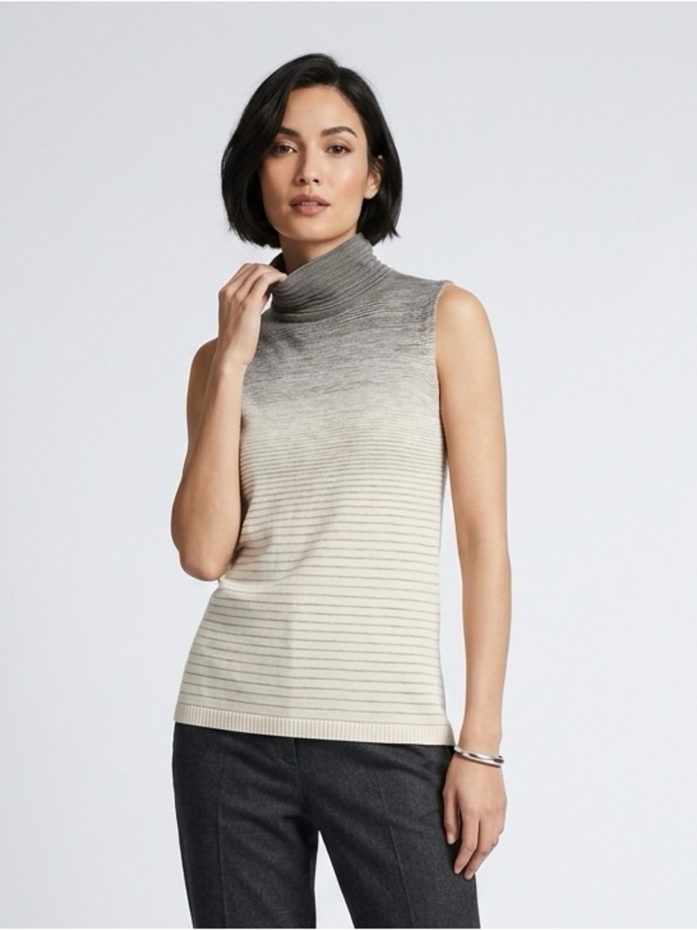 Lafayette 148 New York Sleeveless Ombre Turtleneck Sweater - Gray & Cream